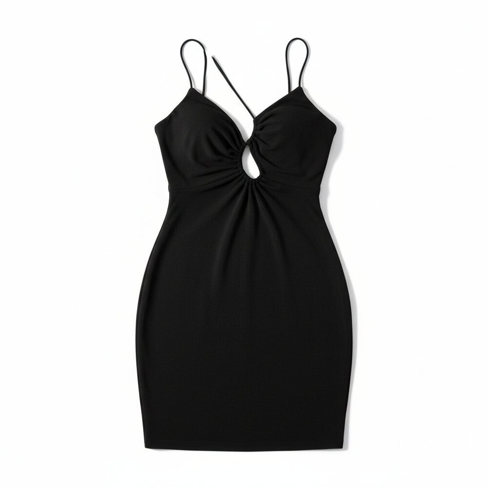 ZARA Asymmetric Draped Mini Dress Black XS Bodycon Date Night Clubwear - Picture 1 of 10